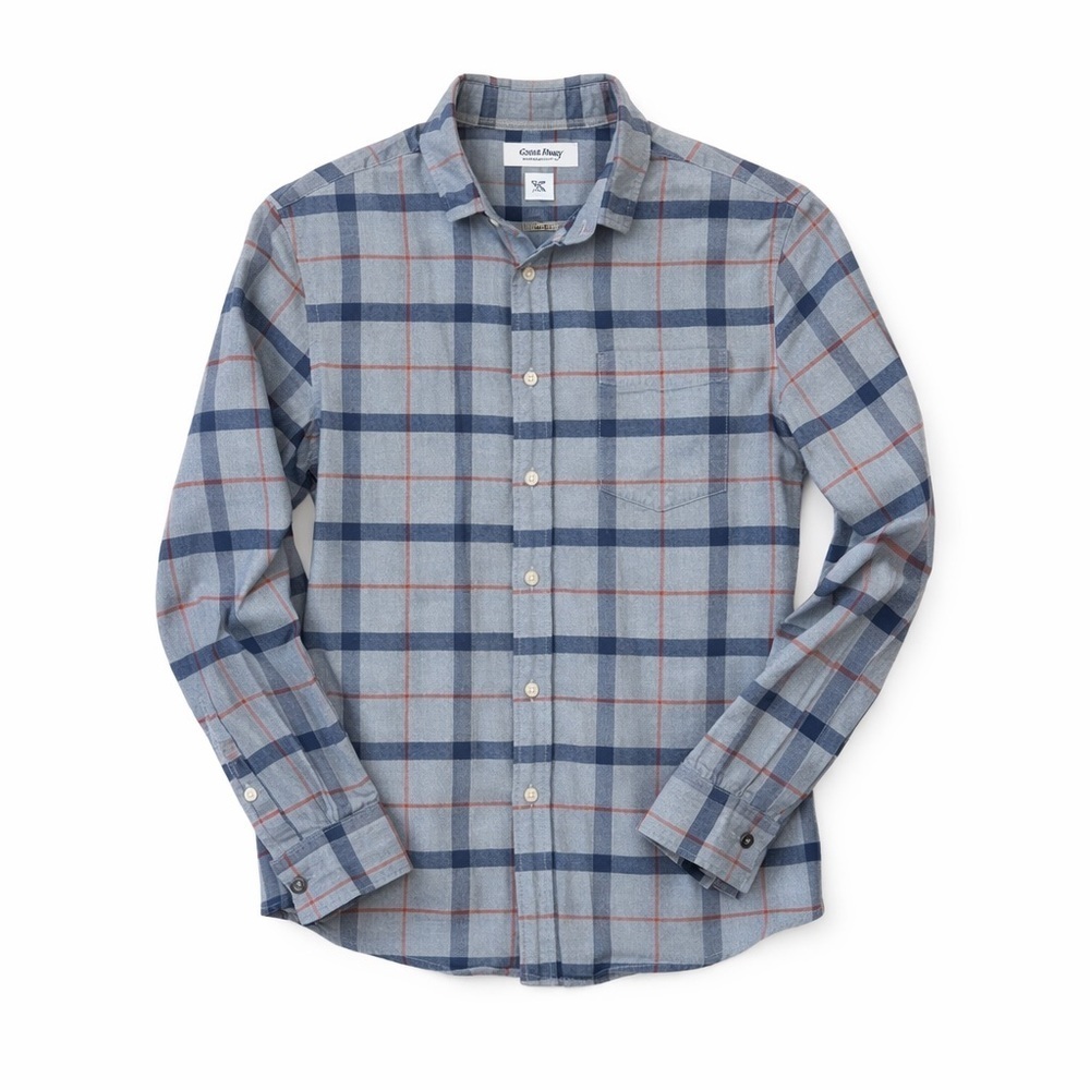 Old Navy Men’s Small Slim Fit Grey Blue Plaid Cotton Oxford Button Down Shirt